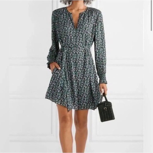 Jason Wu Multi Floral Print Long‎ Sleeve Mini Length Dress Smocked Belted Size 2 - Picture 1 of 10